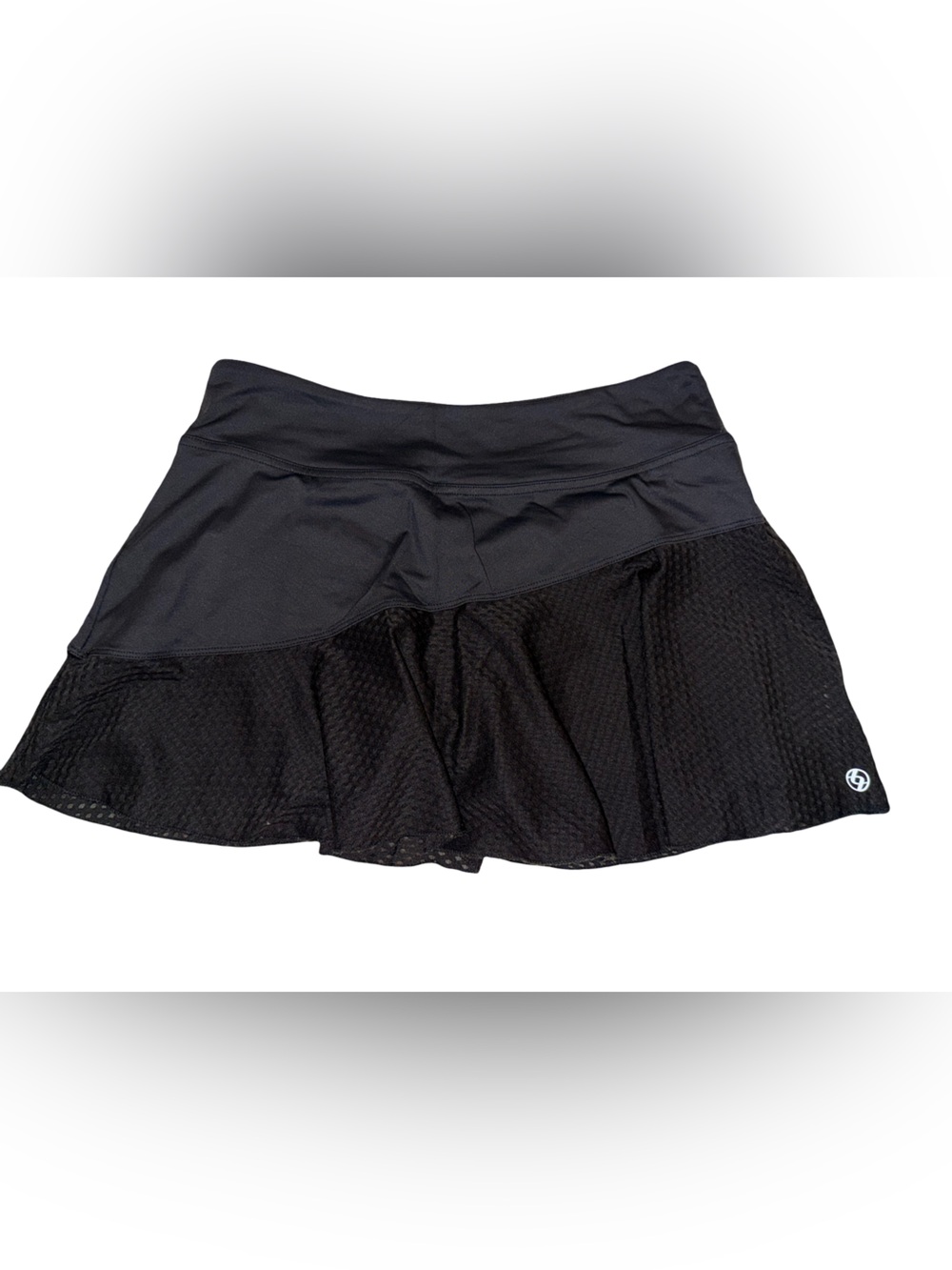 Lija Black Circle Skater Athletic Skirt with Mesh Overlay